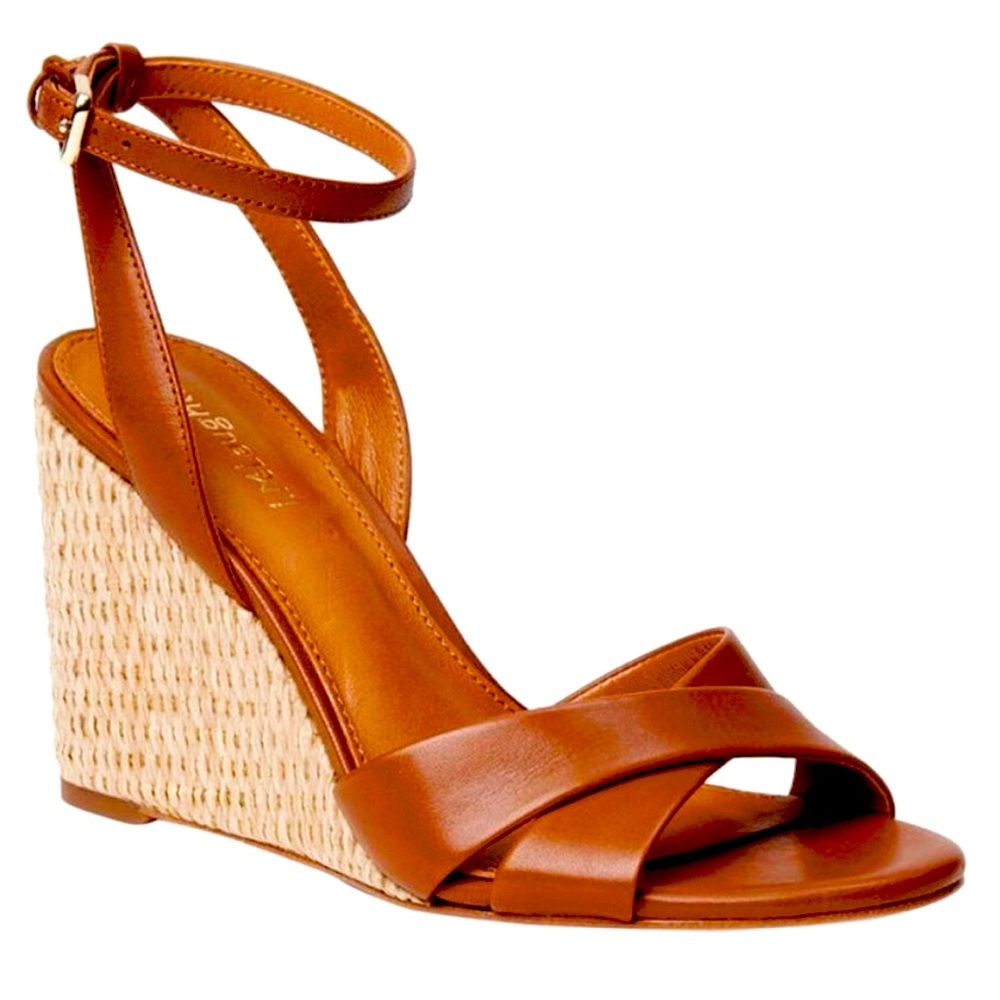 j.mclaughlin tan leather wedges